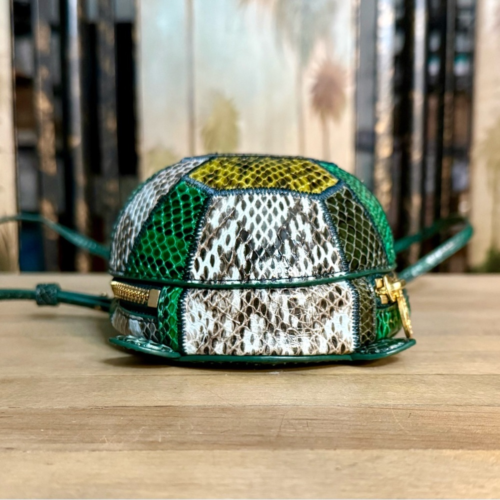Tory Burch Green Embossed Leather Mini Turtle Crossbody Shoulder Bag - Picture 4 of 16